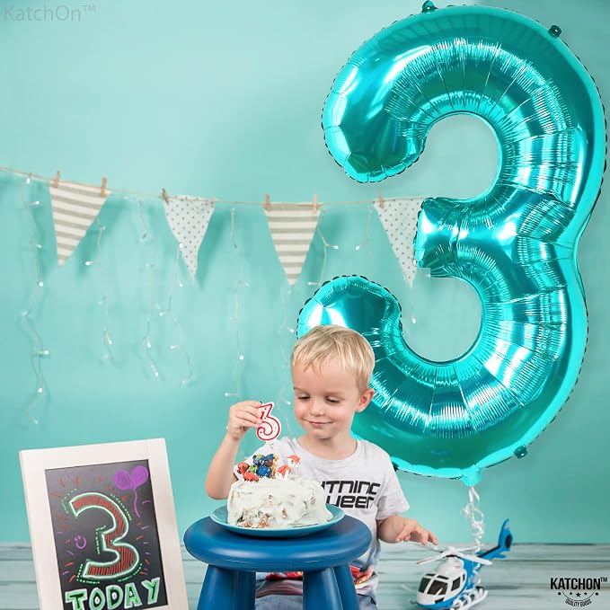 KatchOn Foil Teal Number 3 Balloon - Image 3