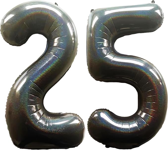 Laser Black Number 25 Balloons 40 Inch Giant Foil Mylar Balloons by COLORFULELVES