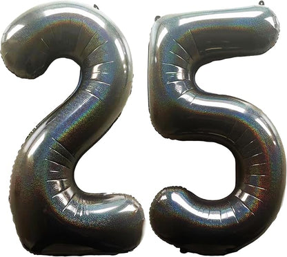 Laser Black Number 25 Balloons 40 Inch Giant Foil Mylar Balloons by COLORFULELVES