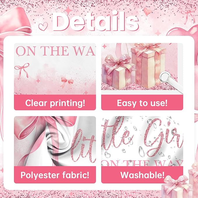 Pink Bow Baby Shower Banner Girl Baby Shower Party Decorations A Sweet Little - Image 8