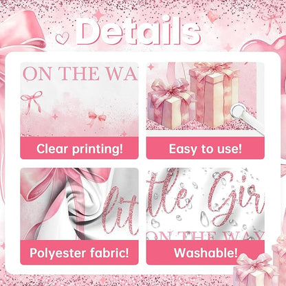 Pink Bow Baby Shower Banner Girl Baby Shower Party Decorations A Sweet Little - Image 8