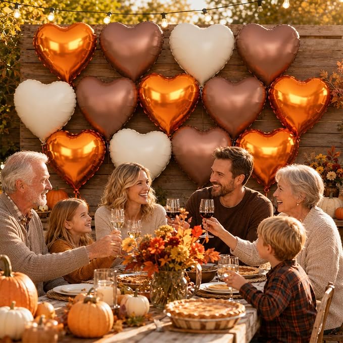 Orange White Brown Heart Foil Balloons - Image 5