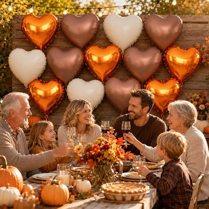 Orange White Brown Heart Foil Balloons - Image 5