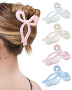 Mesovor 4 Pack Elegant Bow Hair Claw Clips, Nonslip 4.3" Large Hair Grip Hairclips for Thin and Thick | Acrylic Hair Strong Hold Hair Jaw Clamps (Mermaid Stripes)