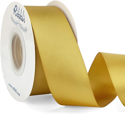 Ribbli Gold Double Faced Satin Ribbon, 1-1/2” x Continuous 25 Yards, Use by Ribbli