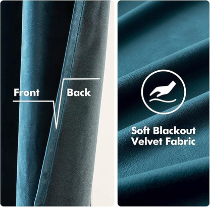 MIULEE Velvet Curtains Peacock Blue 52 x 108 Inch Length Set of 2 | Extra Long - Image 3