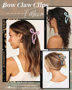 Mesovor 4 Pack Bow Hair Claw Clips for Women, Nonslip 4.3" Large Hair Grip Clawclips for Thin and Thick | Bowknot Hair Strong Hold Hair Jaw Clamps Gifts (Pink, Blue, Yellow, Gray)