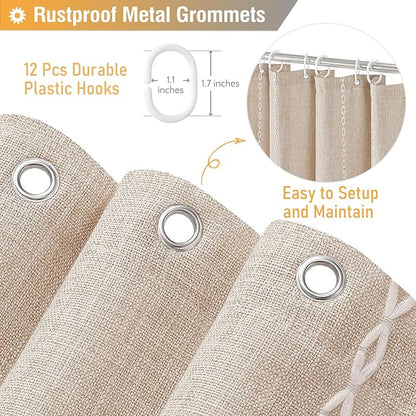 Tan Cream Boho Farmhouse Linen Heavy Duty Shower Curtain, 72x72 | 330GSM Linen - Image 5