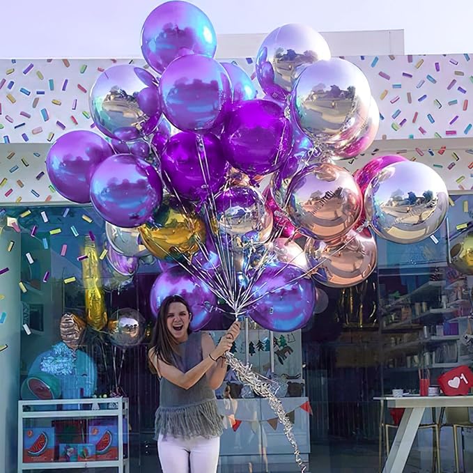 PartyWoo Metallic Purple Large Round Giant Foil 4D Balloons 6pcs 22 Inch | 22 - Image 2