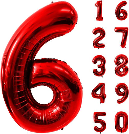 40 Inch Red Number 6 Balloon Large Red Foil Balloon Red 6 Balloons Mylar Helium by Yeodong