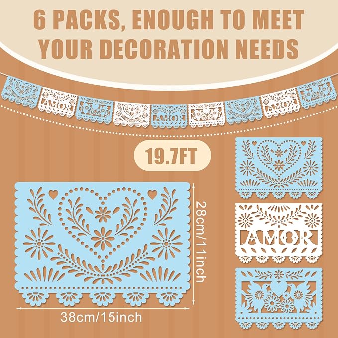 TaoBary 6 Pcs Papel Picado Mexican Wedding Cielito Lindo Party Decor 118 Feet - Image 2