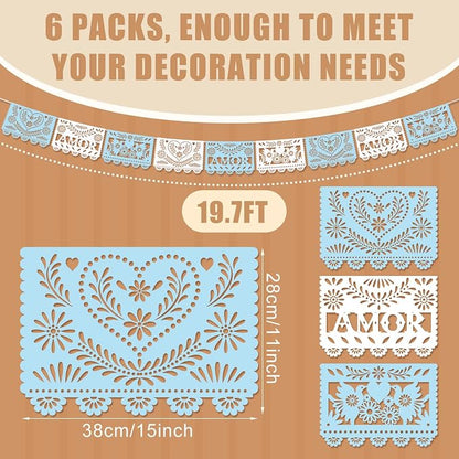 TaoBary 6 Pcs Papel Picado Mexican Wedding Cielito Lindo Party Decor 118 Feet - Image 2