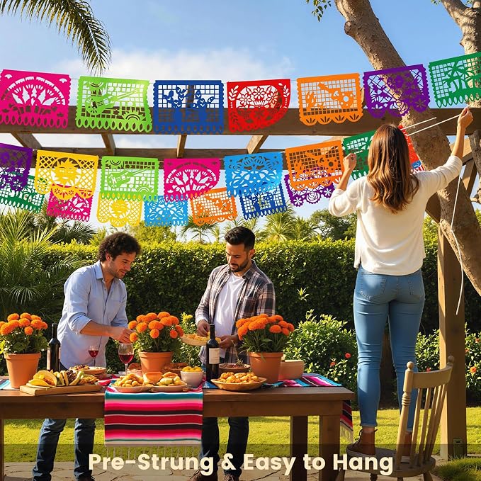 DOMESTAR Mexican Party Decoration, 18 FT Plastic Papel Picado Fiesta Banner | - Image 5