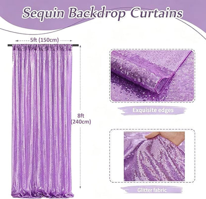 Lavender Sequin Backdrop Curtains-1 Panel 5FTx8FT Light Purple Backdrop - Image 2