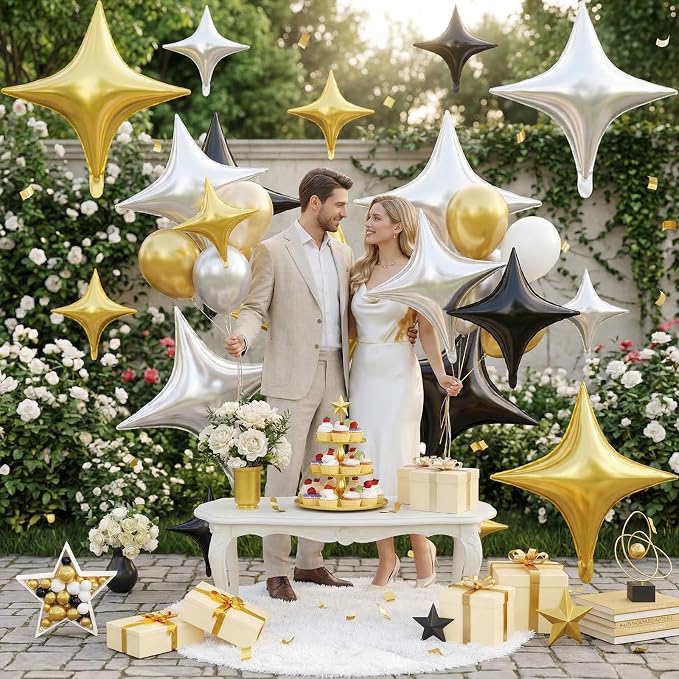 Gold Black Star Balloons, 26 Inch and 10 Inch Black Gold Stars Shaped Balloon - Image 7