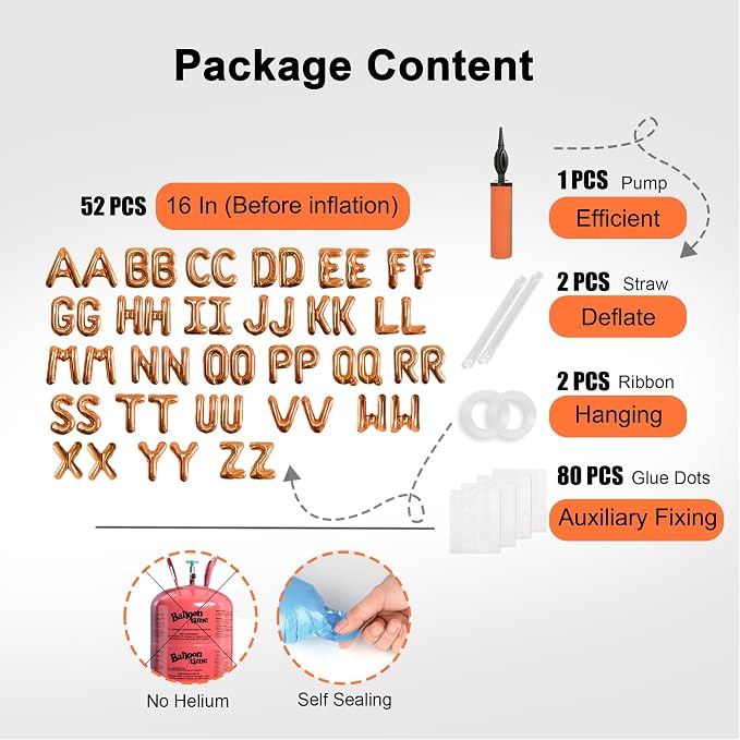 52 pcs Orange Foil Letter Balloons - Image 2