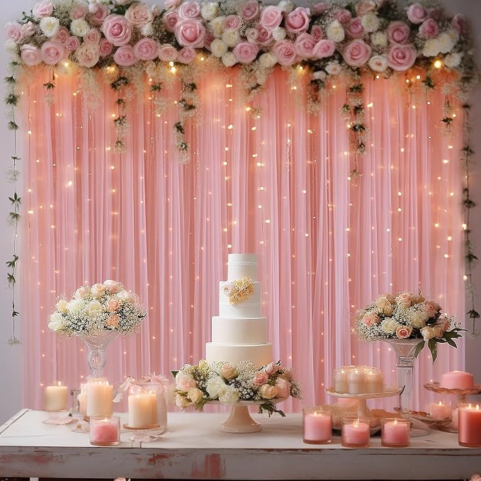 10x8ft Dusty Rose Tulle Backdrop Curtain - Image 8