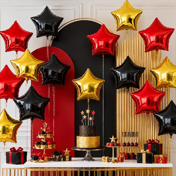 Red Black Star Balloons, 18 Inches Star Foil Balloons - Image 3