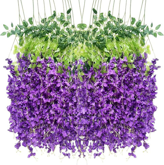 Artificial Flowers Hanging Flowers, Fake Garland Silk Vines Rattan String Decor by WONICE