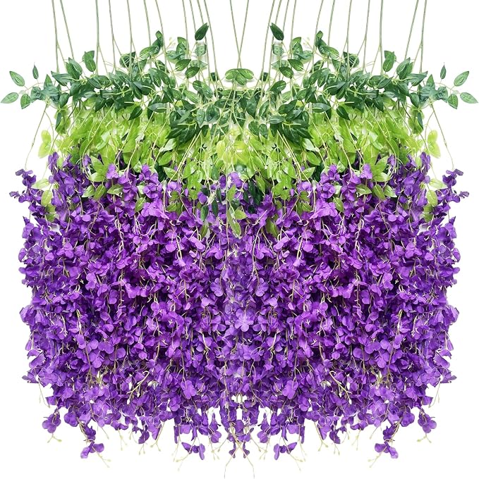 Artificial Wisteria Hanging Flowers-Fake Wisteria Flower Garland Silk Vines by WONICE