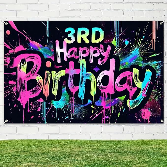 HOMETITUTE Neon 3rd Happy Birthday Banner 71x43 Inch Glow Party Decor | Glow in - Image 4
