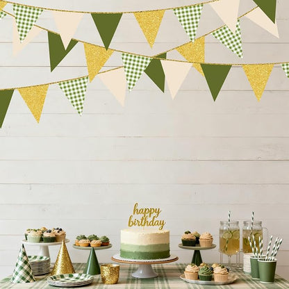 Sage Green Gold Buffalo Plaid Pennant Banner Flag Olive Green Gold Hanging - Image 8
