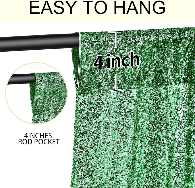 2×8FT-6PCS Grass Green Sequin Backdrop Curtains Panels, Photography Backdrop - Image 5