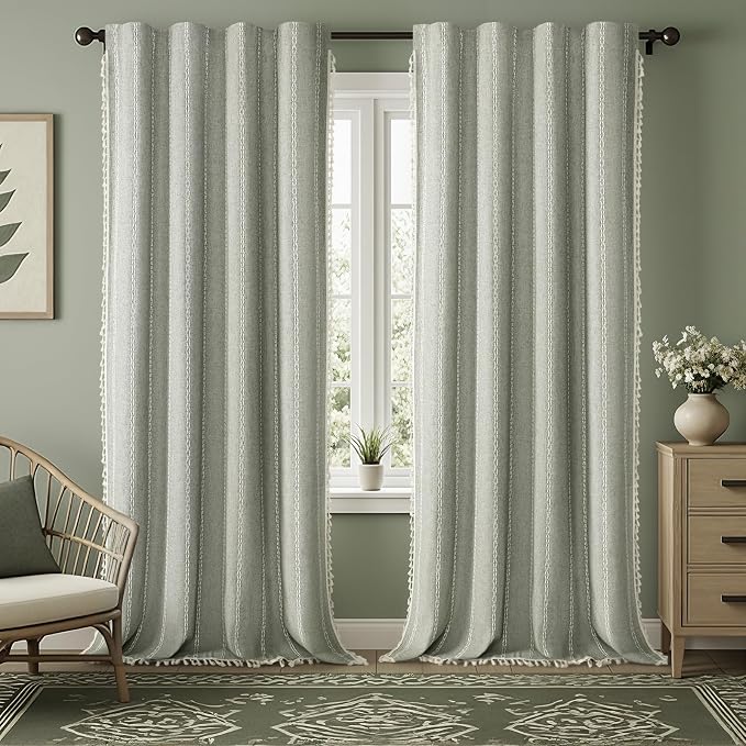 Sage Green Boho Blackout Curtains 96 Inch 2 Panels by Unknown