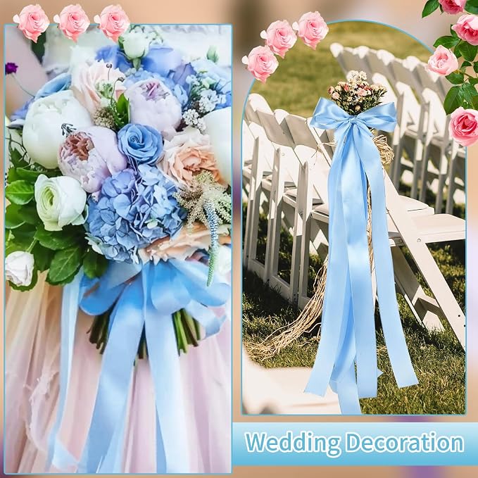 woric Blue Ribbon 1 1/2 Inch 60 Yards Light Baby Blue Satin Ribbon | - Image 6