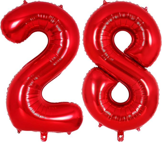 Red Number 28 Balloons, 40 Inch Big Large Foil Number Balloons, Jumbo Giant by AIQINHU