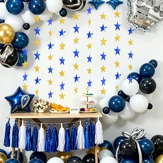 BEISHIDA Glitter Star Garland Banner Decor Blue Gold Hanging Decorations - Image 4