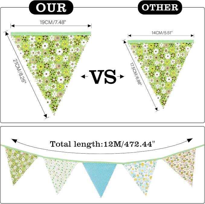 G2PLUS 39Ft Triangle Bunting Banner, Garden Party, Spring Picnic, Baby Shower - Image 2