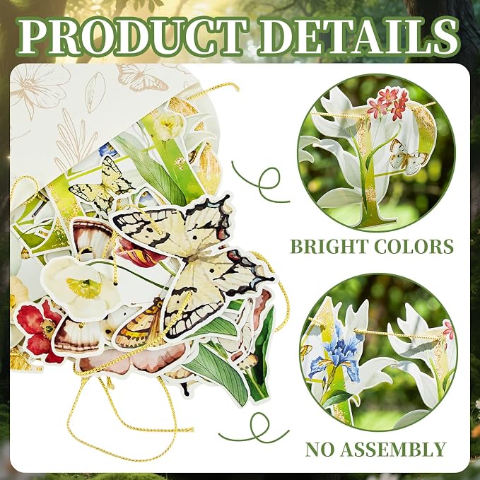 SUNBEAUTY Wildflower Butterfly Happy Birthday Banner Spring Floral Birthday - Image 4