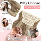 KooKaStyle Clip in Hair Extensions Long Wavy 4PCS Thick Hairpieces Synthetic Ash Blonde Balayage Fiber Double Weft Natural Hair Extensions for Women 24 Inch Daily Use