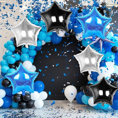 Blue Black Silver Star Foil Balloons, 18 Inch Metallic Star Pentagram Balloons - Image 5