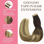 GOO GOO Tape in Hair Extensions Human Hair, 2/6/18 Balayage Brown to Dirty Blonde, 12inch 40g 20pcs, Skin Weft Seamless Invisible, Silky Straight with Thick Ends, Remy Human Hair