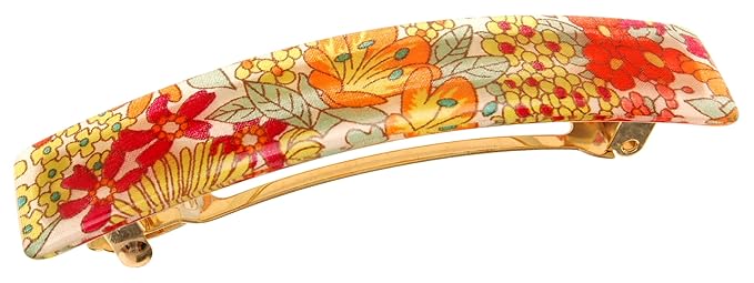 France Luxe Classic Rectangle Barrette - Floral Rhapsody Pink/Green