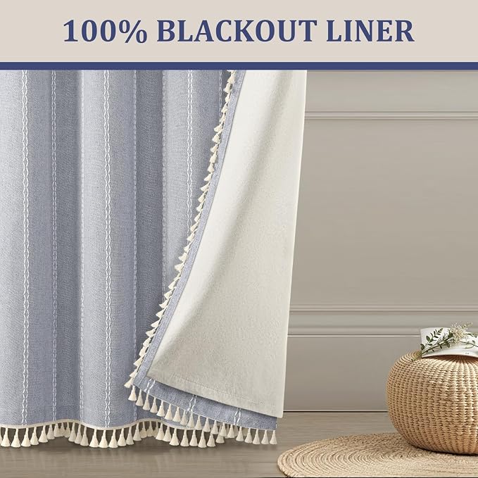 Blue 100% Boho Blackout Curtains 63 Inch 2 Panels - Image 6