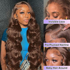 28 Inch Chocolate Brown Body Wave Lace Front Wigs Human Hair 200 Density 13x6 HD Lace Frontal Wigs Human Hair Brown Glueless Wig For Women Pre Plucked with Natural Hairline