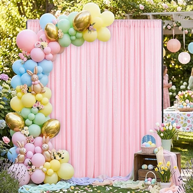 Pink Sequin Backdrop Curtains-2 Panels 2FTx8FT Pink Backdrop - Image 7