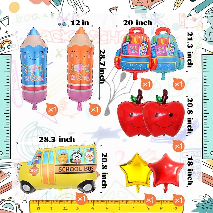 9 Pcs Back to School Balloons, School Bus Balloon, Colorful Schoolbag Pencil - Image 2