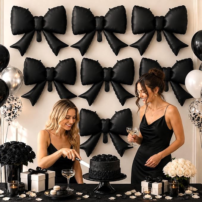 8Pcs Black Bow Foil Balloons, 21Inch Black Bow Shaped Balloons - Image 6
