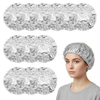 12 Pcs Aluminum Foil Deep Conditioning Hair Cap, Reusable Processing Heat Caps for Hair Elastic Silver Shower Caps for Home And Salon Use