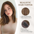 Rich Choices Hair Toppers for Women Real Human Hair 100% Human Remy Toppers NO Bangs for Women with Thinning on Top Clip in Hairpiece 4"x4.7"Lace Base 10 Inch #4R Natural Brown
