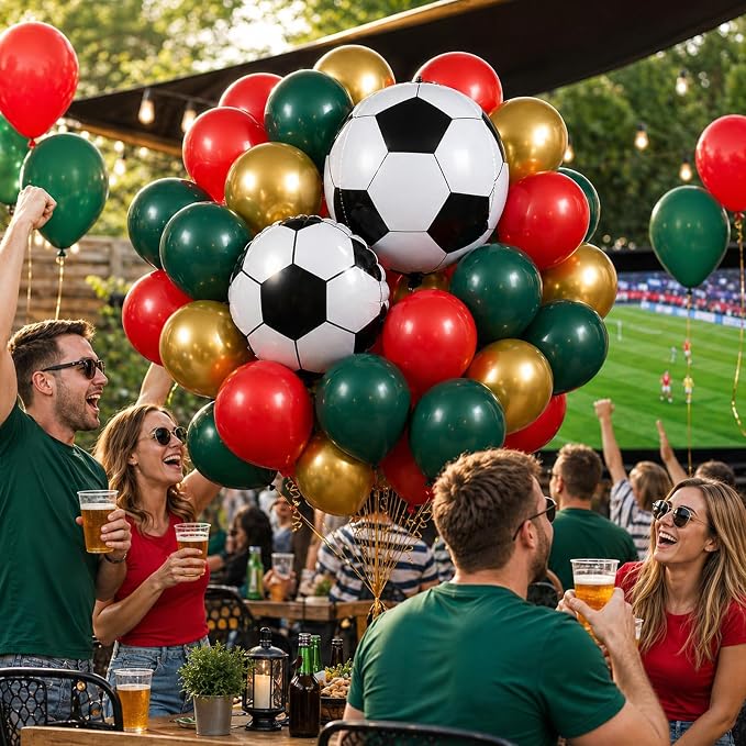 Soccer Balloons, Dark Green Red and Gold Football Theme Balloons - Image 7