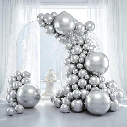 RUBFAC Silver Balloons Different Sizes 129pcs Metallic Balloon Arch Kit | by RUBFAC