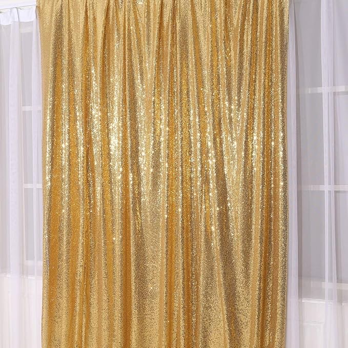 PartyDelight Gold Sequin Backdrop 6x8ft Sparkly Photo Curtain | 4 Inch Rod - Image 7
