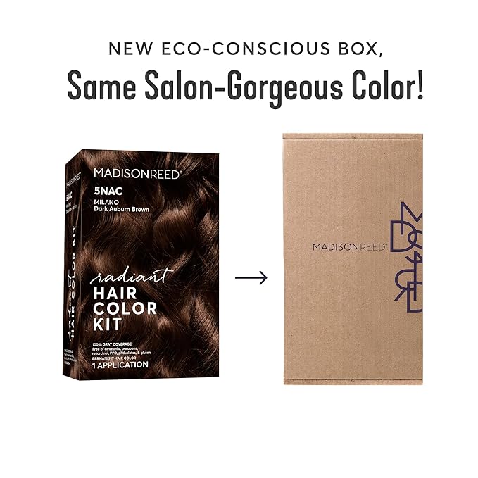 Madison Reed Radiant Hair Color Kit - 5NA Dark Ash Brown with Cool Smoky Undertones (Torino Brown), Dimensional Gray Hair Blending Permanent Hair Dye, PPD-Free & Ammonia-Free, 2 Pack