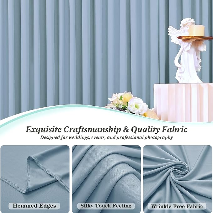 50 ft x 10 ft Wrinkle Free Dusty Blue Backdrop Curtain - Image 5