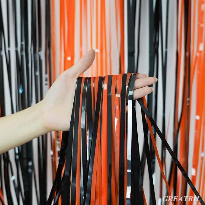 Black Orange Streamers Party Backdrop - Image 3